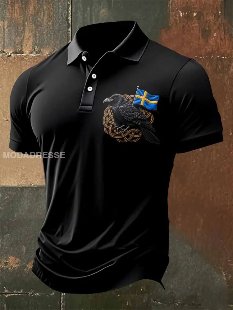 Vintage Svensk Korptryck Pikétröja För Män som bild / S