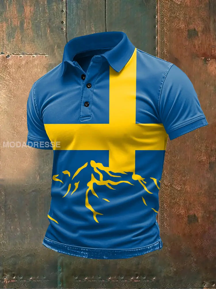 Vintage Svenska flagg Tema Polo tröj som bild / S
