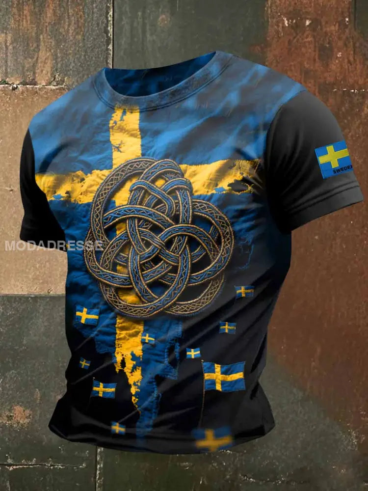 Vintage Svenska keltiska knop Skriv ut Casual T-shirt som bild / S
