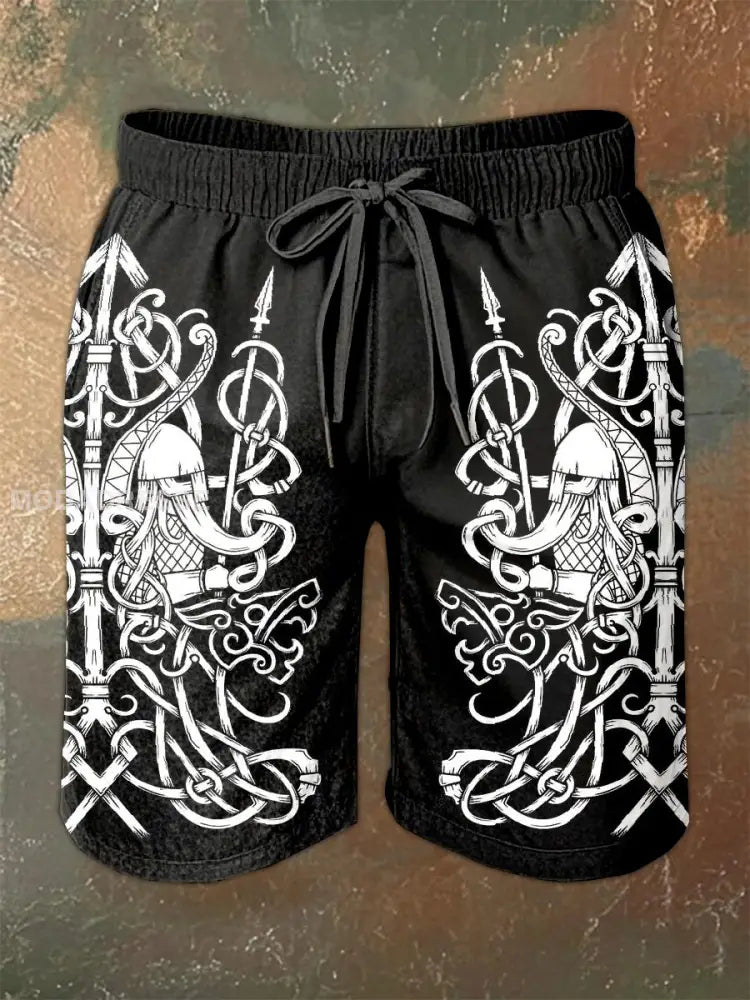 Vintage Svenska Viking Tema Print Casual Shorts som bild / S