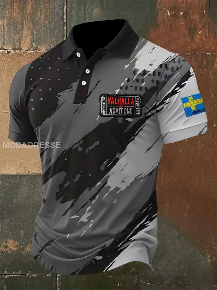Vintage Svenska Viking Tema Print Polo tröj som bild / S