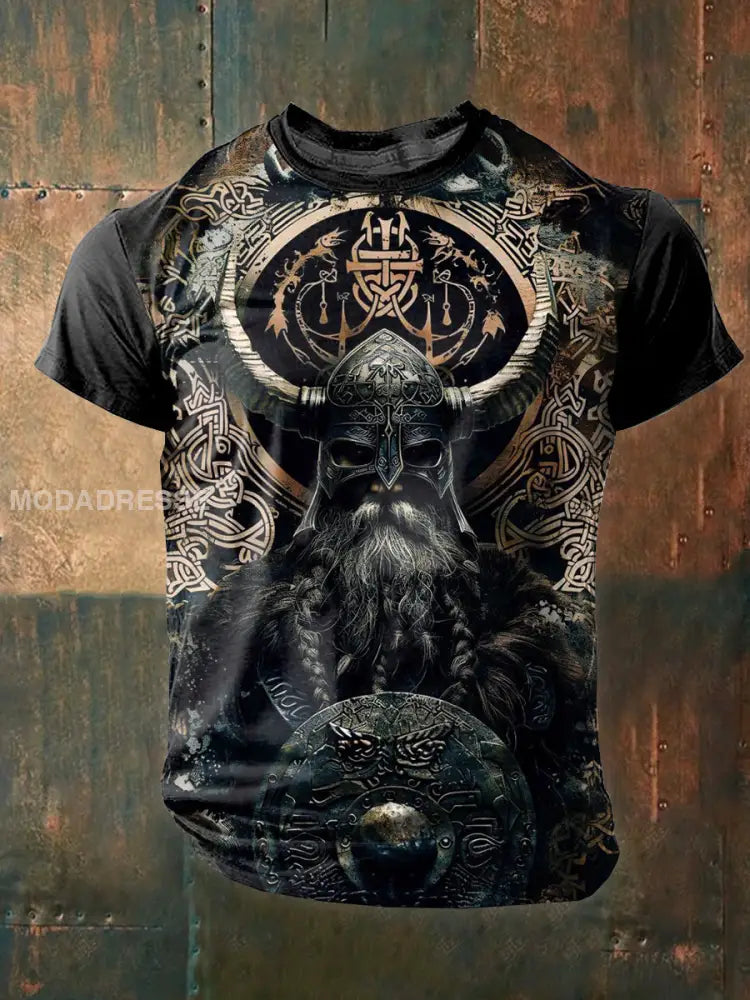 Vintage Svenska Viking Tema Tryck T-shirt som bild / S