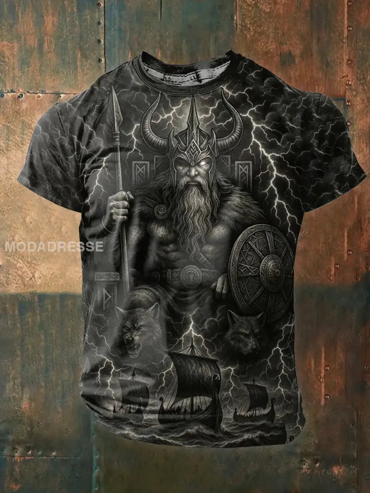 Vintage Svenska Viking Tema Tryck T-shirt som bild / S