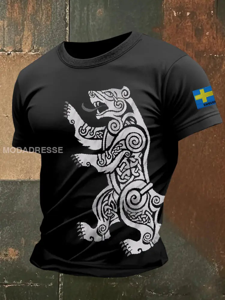 Vintage Svenska Viking Totem Tryck T-shirt som bild / S