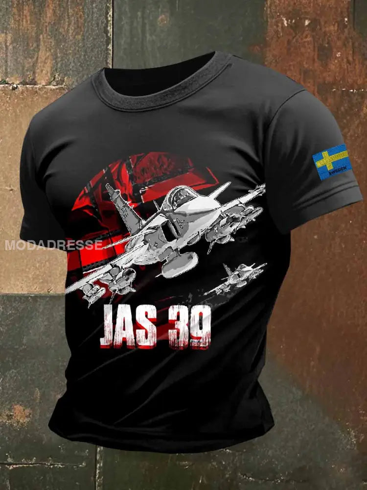 Vintage Swedish Military Fighter Casual T-shirt För Män som bild / S