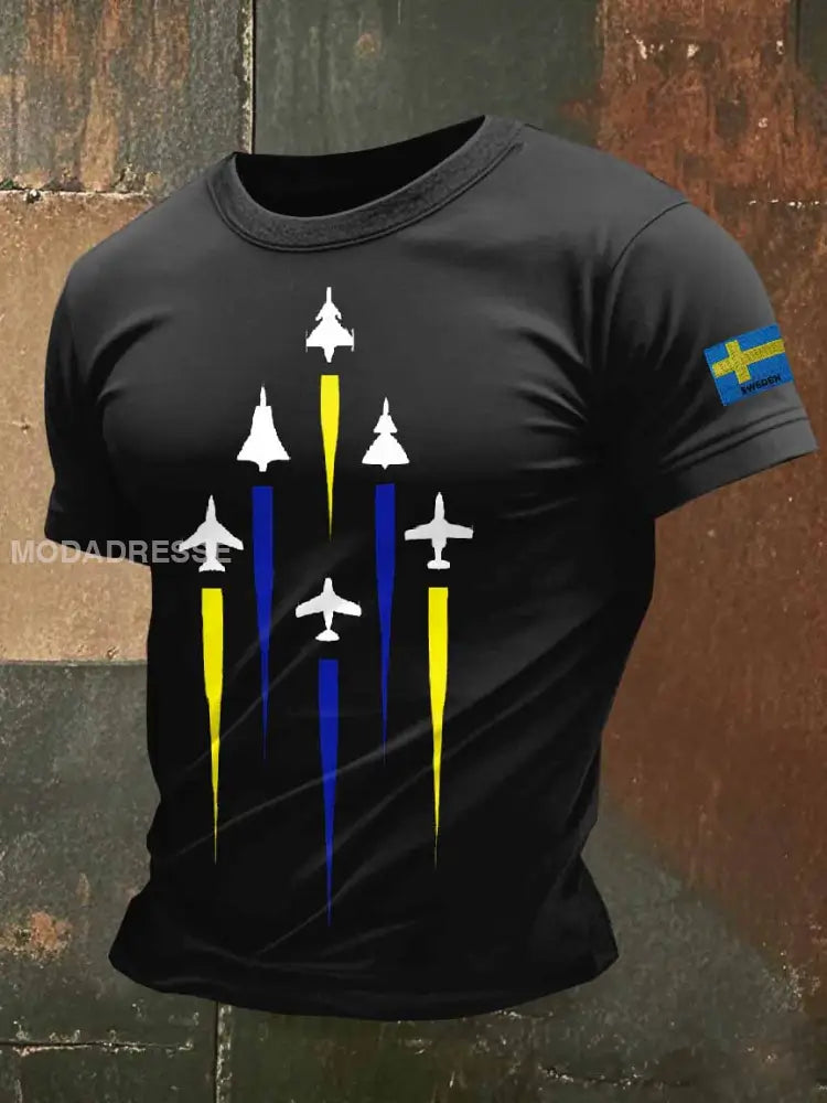 Vintage Swedish Military Fighter Casual T-shirt För Män som bild / S