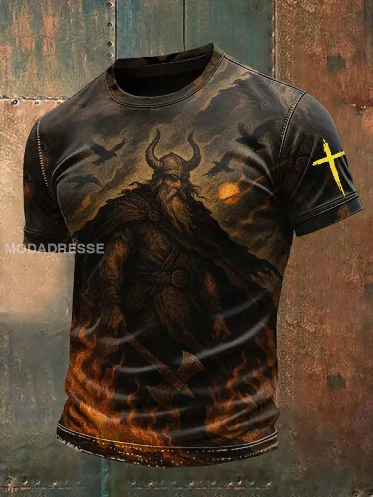 Vintage Viking Odin Tryck Casual T-shirt För Män som bild / S