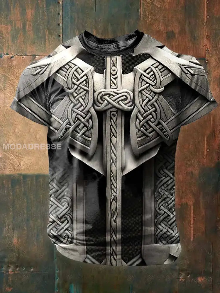 Vintage Viking Rustning Tryck Casual T-shirt För Män som bild / S
