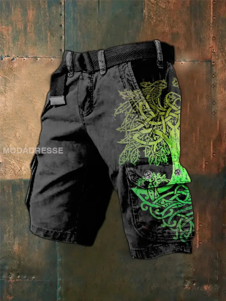 Vintage Viking Tema Print Cargo Shorts som bild / S