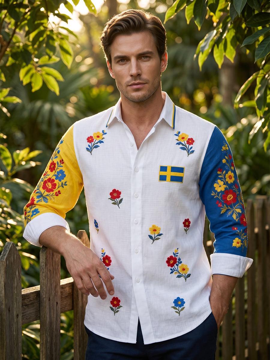 Herrkläder Svensk midsommarfest konsttryck långärmad tröja