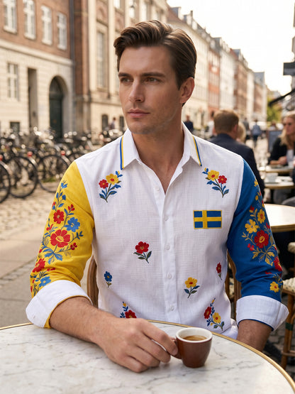 Herrkläder Svensk midsommarfest konsttryck långärmad tröja