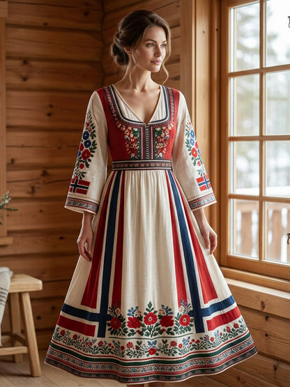 Damekjole i nordisk skandinavisk stil med blomstermaleri