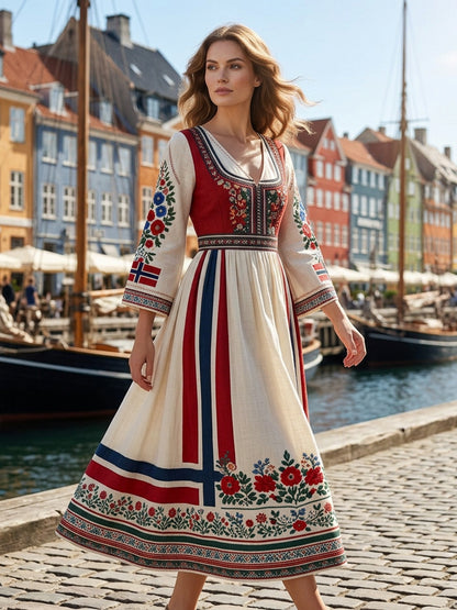 Damekjole i nordisk skandinavisk stil med blomstermaleri