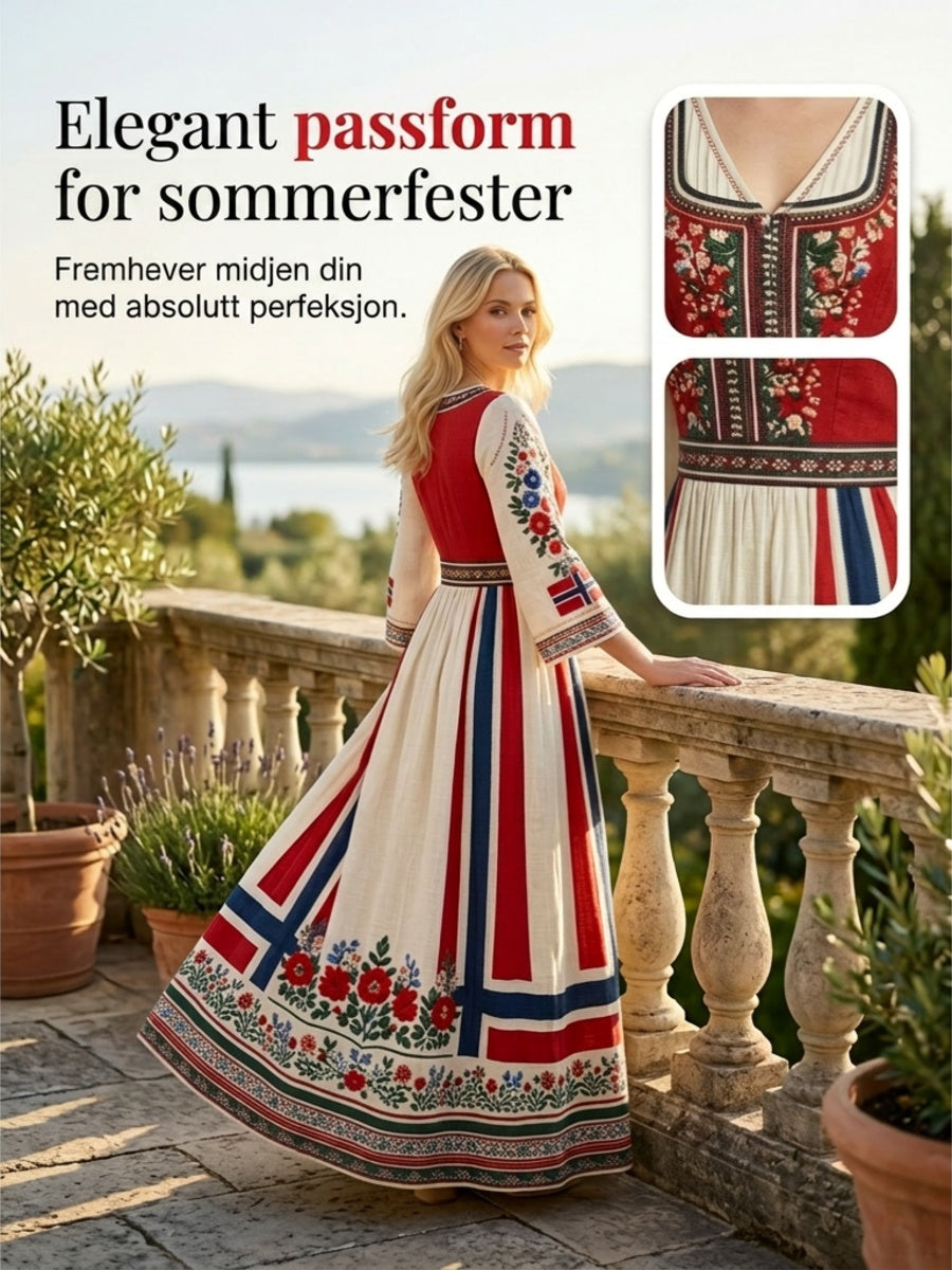 Damekjole i nordisk skandinavisk stil med blomstermaleri