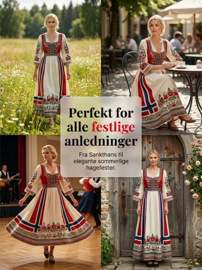 Damekjole i nordisk skandinavisk stil med blomstermaleri