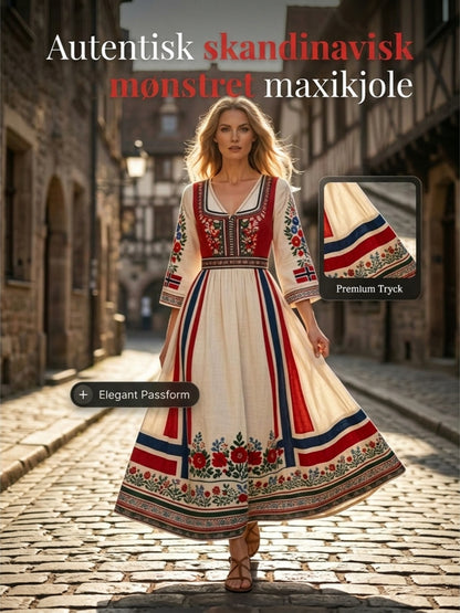 Damekjole i nordisk skandinavisk stil med blomstermaleri