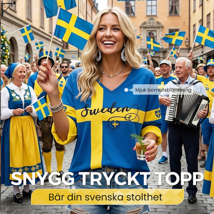 Dammtröja med tryckt mönster och v-ringning