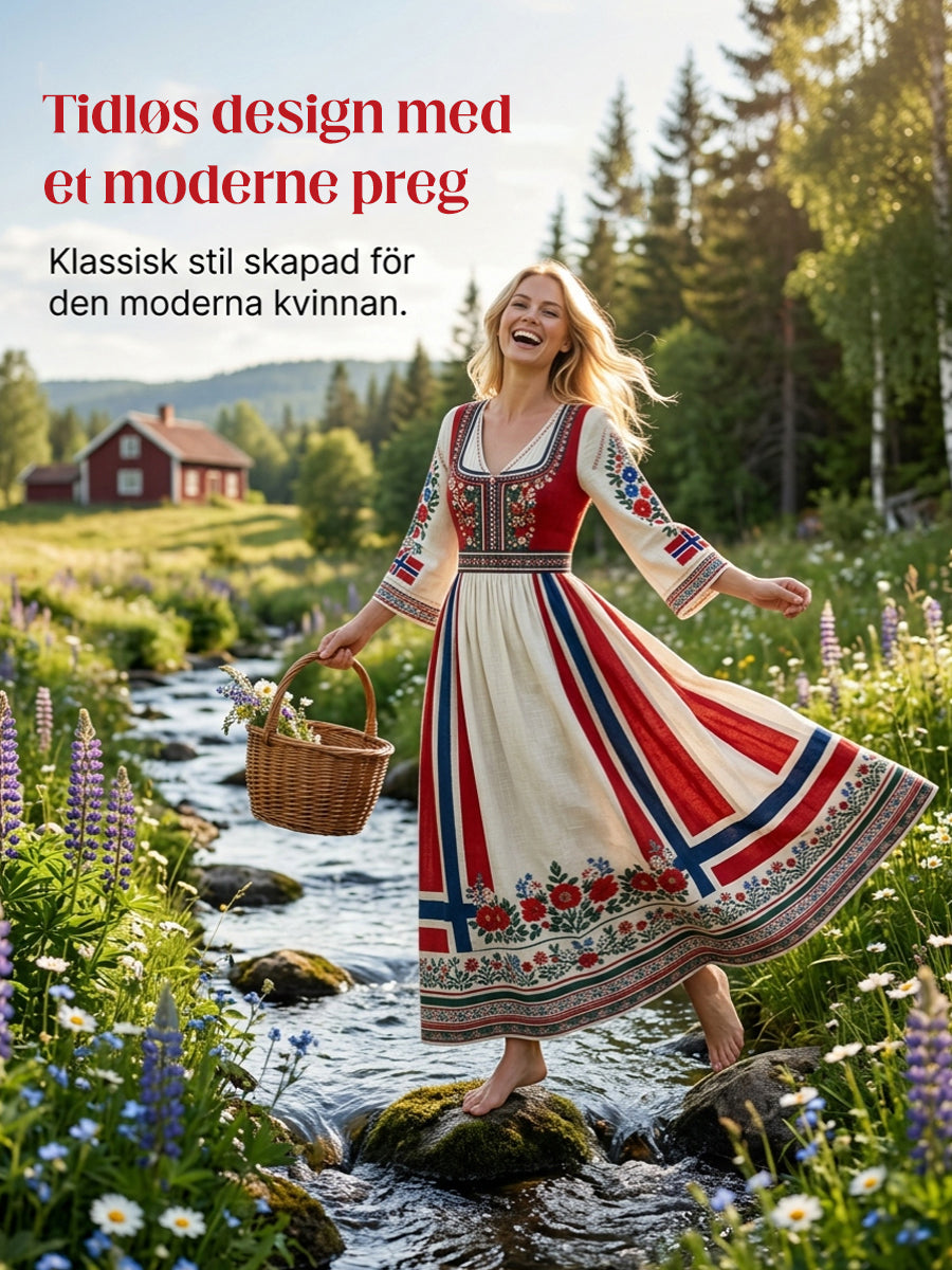 Damekjole i nordisk skandinavisk stil med blomstermaleri