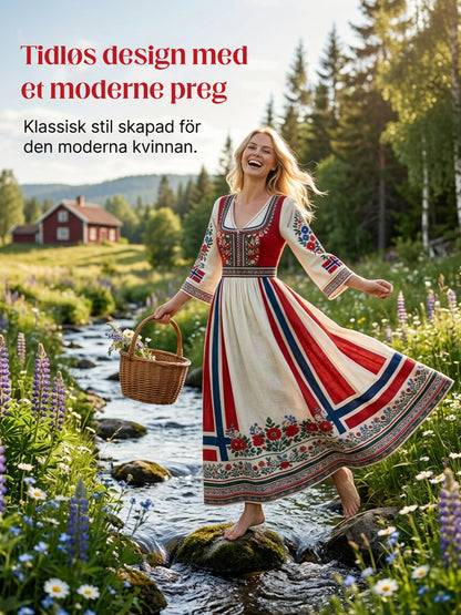 Damekjole i nordisk skandinavisk stil med blomstermaleri