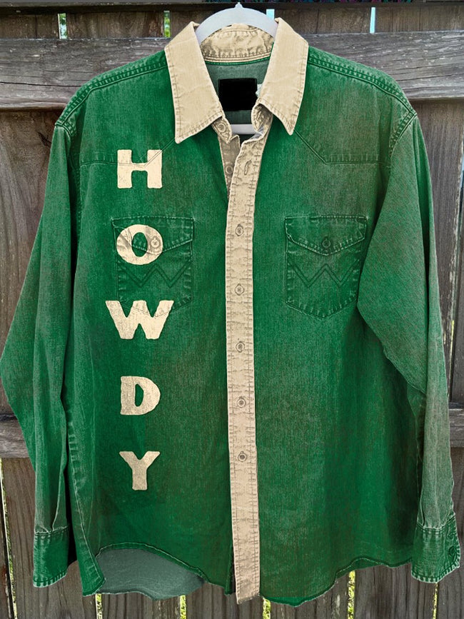 Grønn Howdy Vintage Stripe Print fritidsskjorte for menn