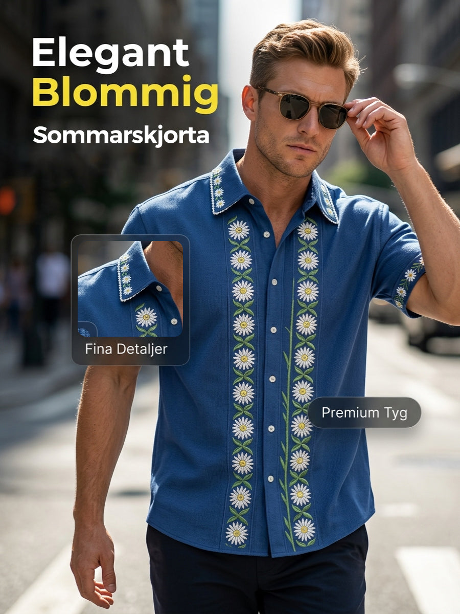 Herrskjorta i linne med blommönster från Sverige