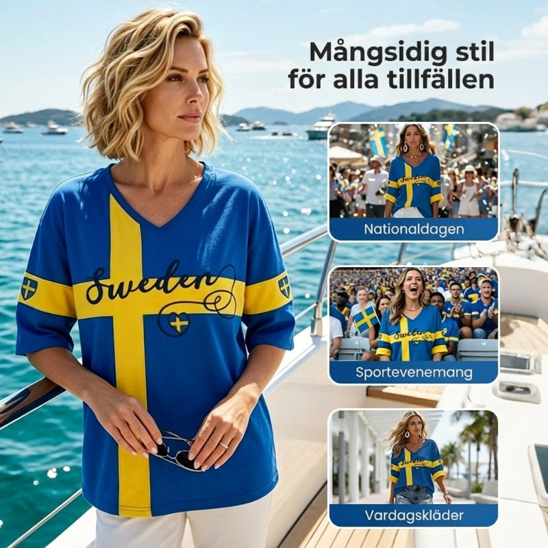 Dammtröja med tryckt mönster och v-ringning