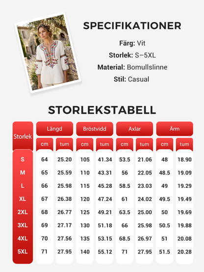 Dams blus i vintagestil, inspirerad av den svenska midsommartraditionen, i bomull och linntyg