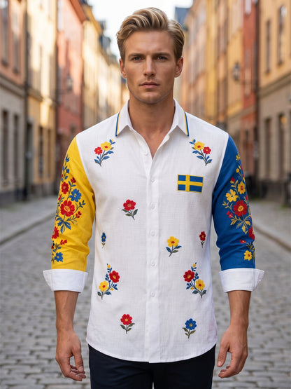 Herrkläder Svensk midsommarfest konsttryck långärmad tröja