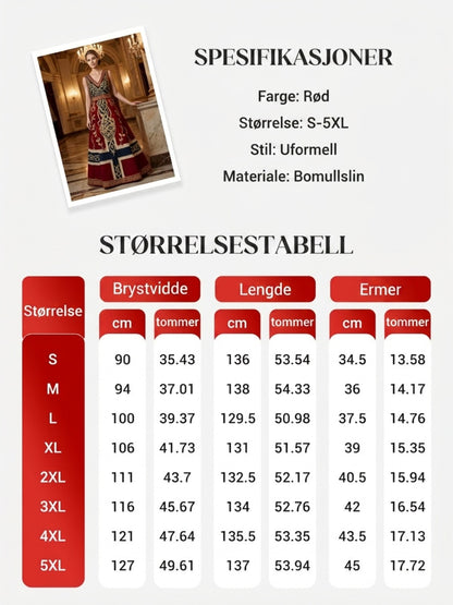 Damekjole i nordisk vikingstil med trykket kunstmotiv