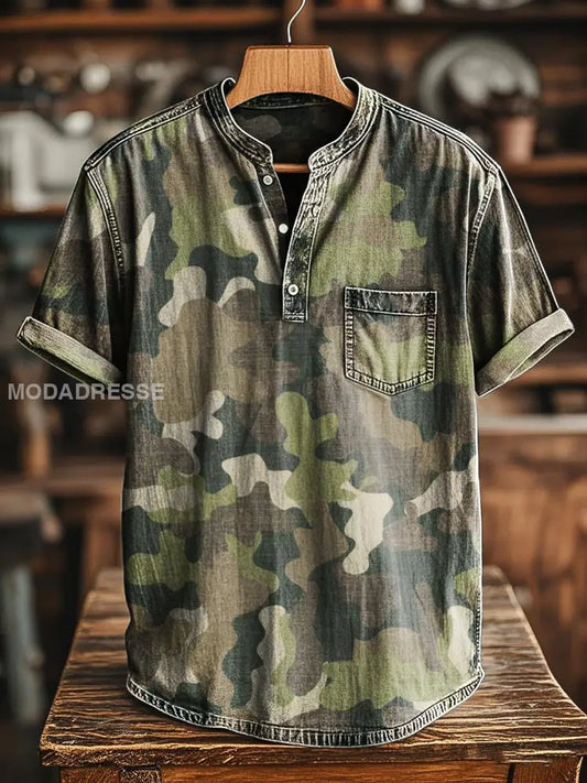 Abstrakt Kamouflage konst Skriv ut Casual Henley T-shirt S