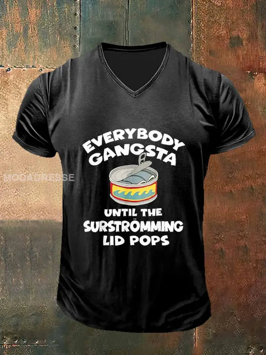 Alla Gangsta Print konst Kort ärm Henley Hals T-shirt S