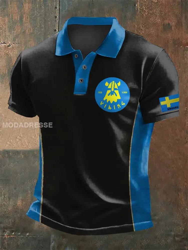 Casual Pikétröja Med Retro Svenskt Tryck För Män som bild / S