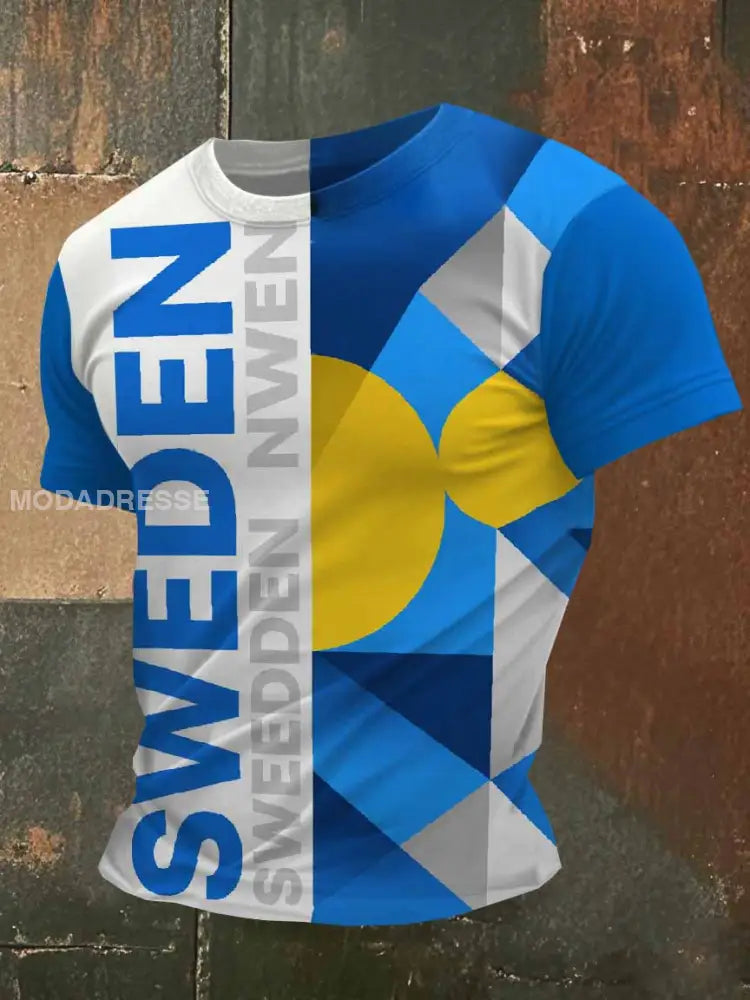 Casual T-shirt Med Retro Svenskt Tryck För Män som bild / S