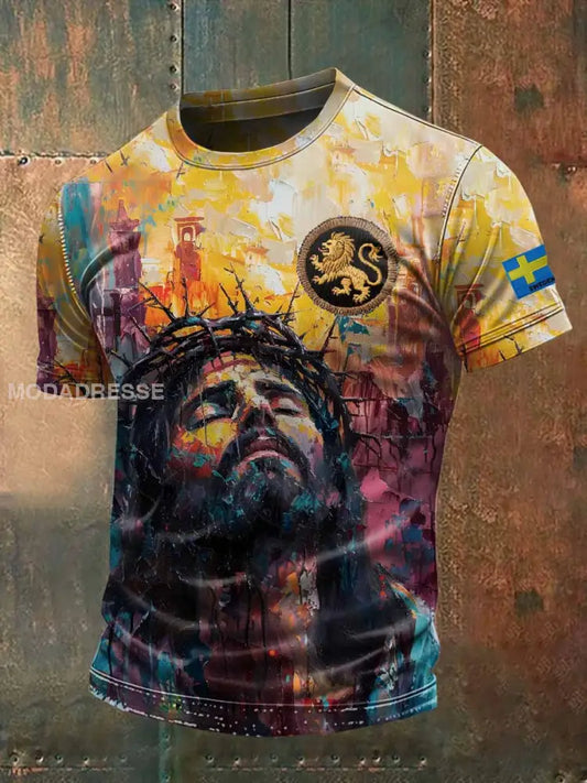 Casual T-shirt Med Retro Svenskt Tryck För Män som bild / S