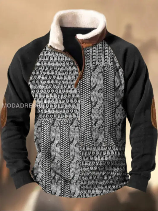 Cowboy tekstur mønster trykt Western Village jakt logoknapp V-hals Furkrage Tykk sweatshirt A / S
