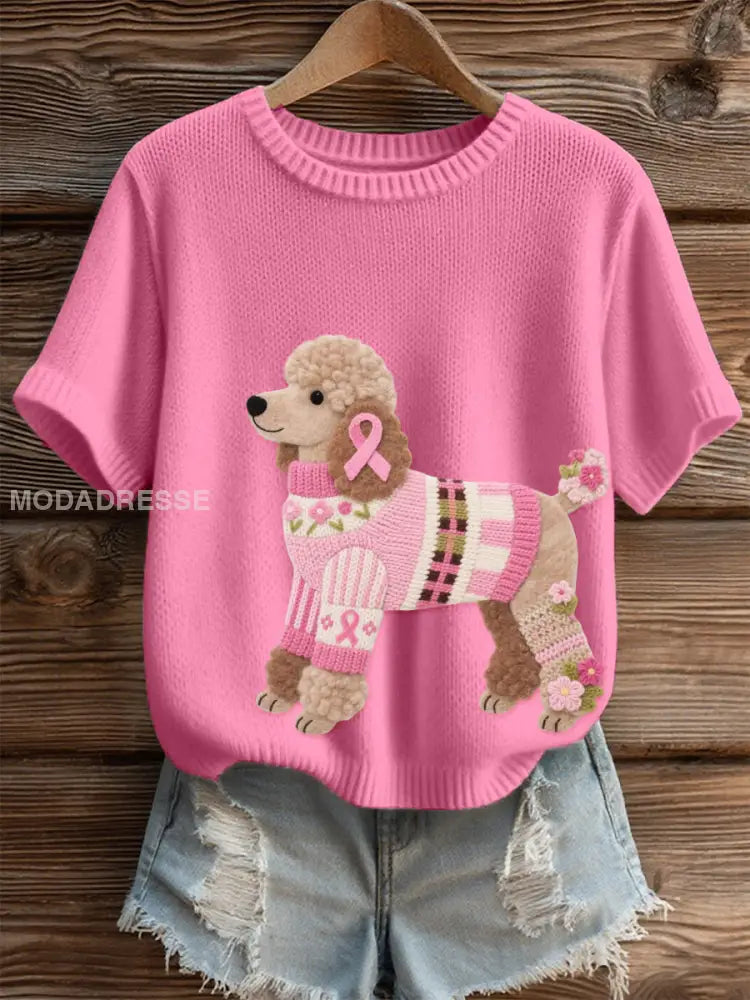 Damas filt konst Poodle hund mönster Mysigt sticka uppe runk / S