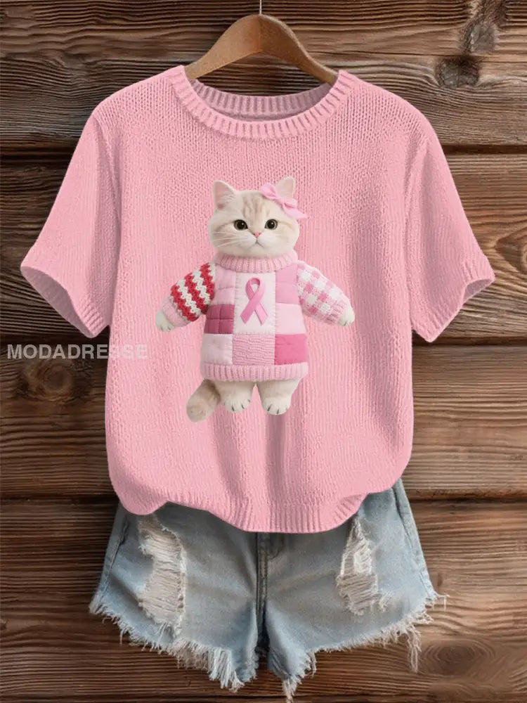 Damas Ull filtad konst katt mönster Mysig sticka tröjar som bild / S
