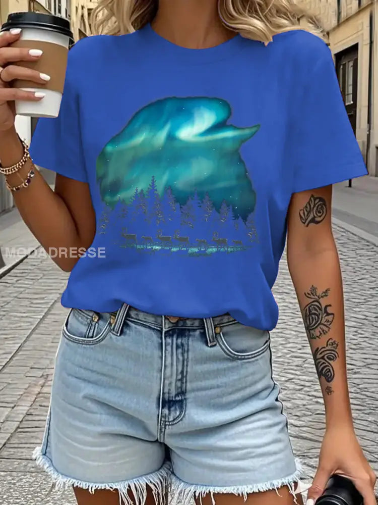 Damens Sveriges flagg tryckt T shirt blå / S