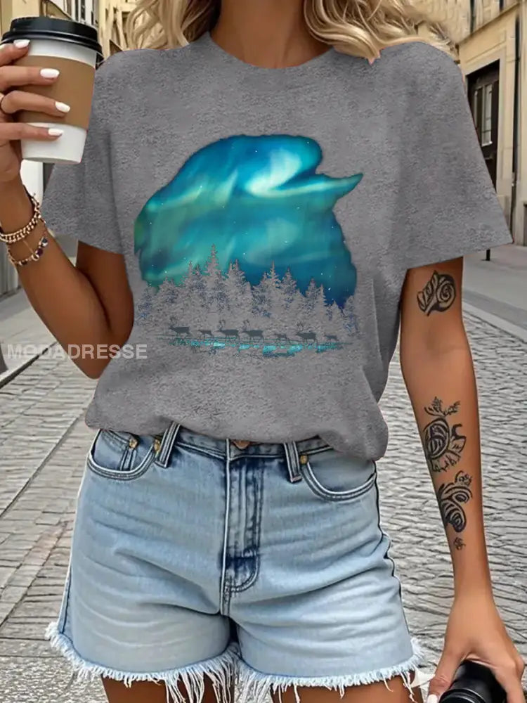 Damens Sveriges flagg tryckt T shirt ljusgrå / S