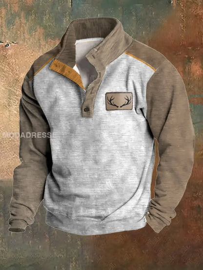 Fleece Vintage Western Antler Hunting Enthusiast Stand Collar-genser med ståkrage til menn Hvit / S Bestseller