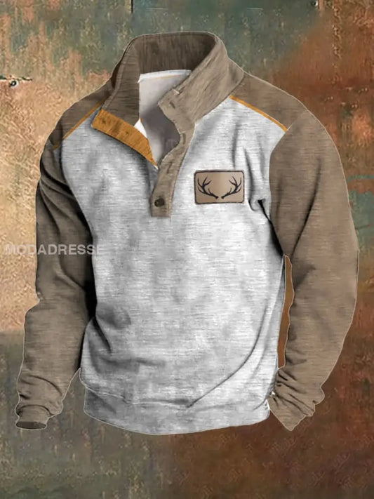 Fleece Vintage Western Antler Hunting Enthusiast Stand Collar-genser med ståkrage til menn Hvit / S Bestseller