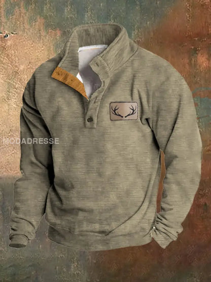 Fleece Vintage Western Antler Hunting Enthusiast Stand Collar-genser med ståkrage til menn Lys Khaki / S Bestseller