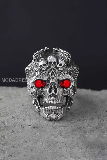 Gothic Punk Skull Ringe röd / JM