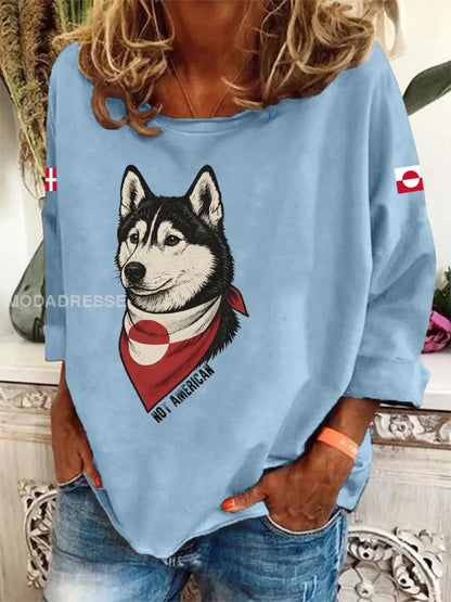 Grønland hund langærme T-shirt lys blå / S