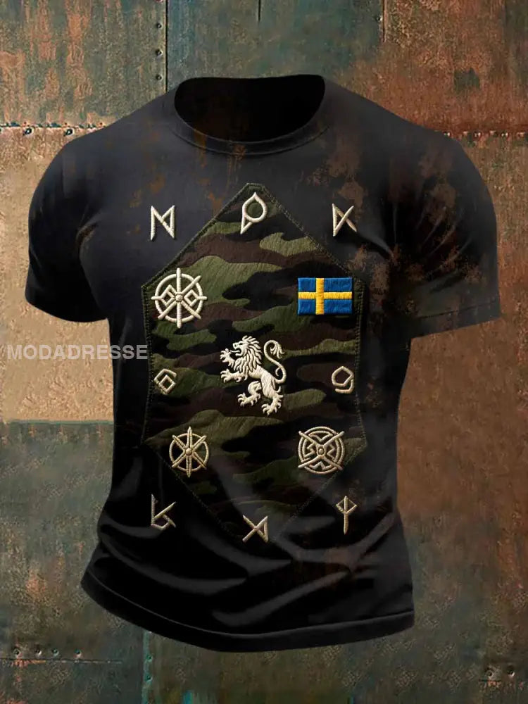 Herr Retro Svensk Viking Kamouflage Mönster Avslappnad T-shirt som bild / S