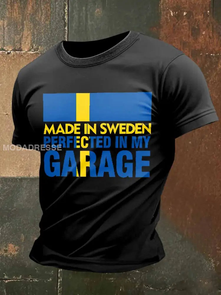 Herr Retro Svenska Tema Tryckt Casual T-shirt som bild / S