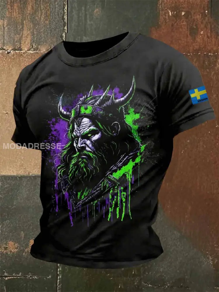 Herr Vintage Wild Viking Besieger Skriv ut Casual T-shirt som bild / S