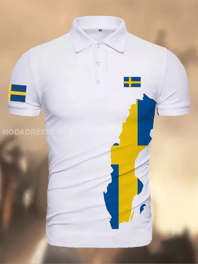 Herren Sverige Flagg Grafiskt tryckt atletisk Retro Style V-hals korta ärmar Polo-shirt A / S