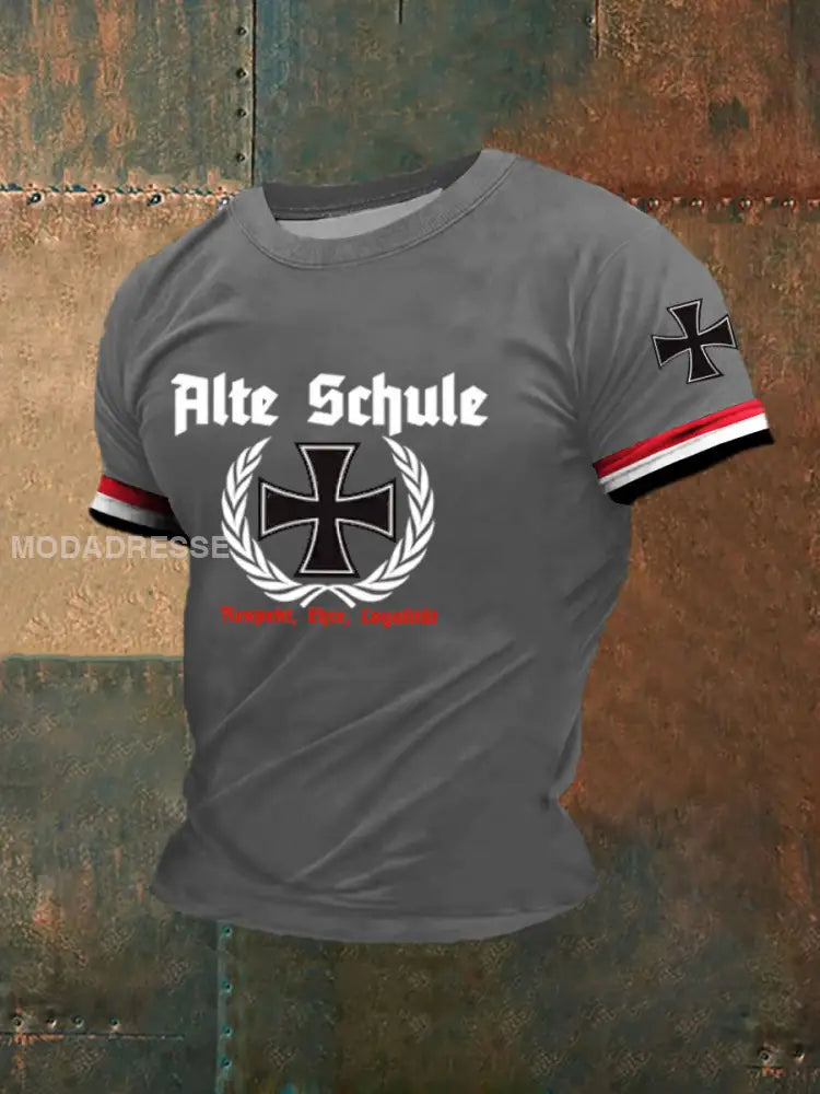 Herrens Alte Schule tryckt kort ärm T-shirt grå / S
