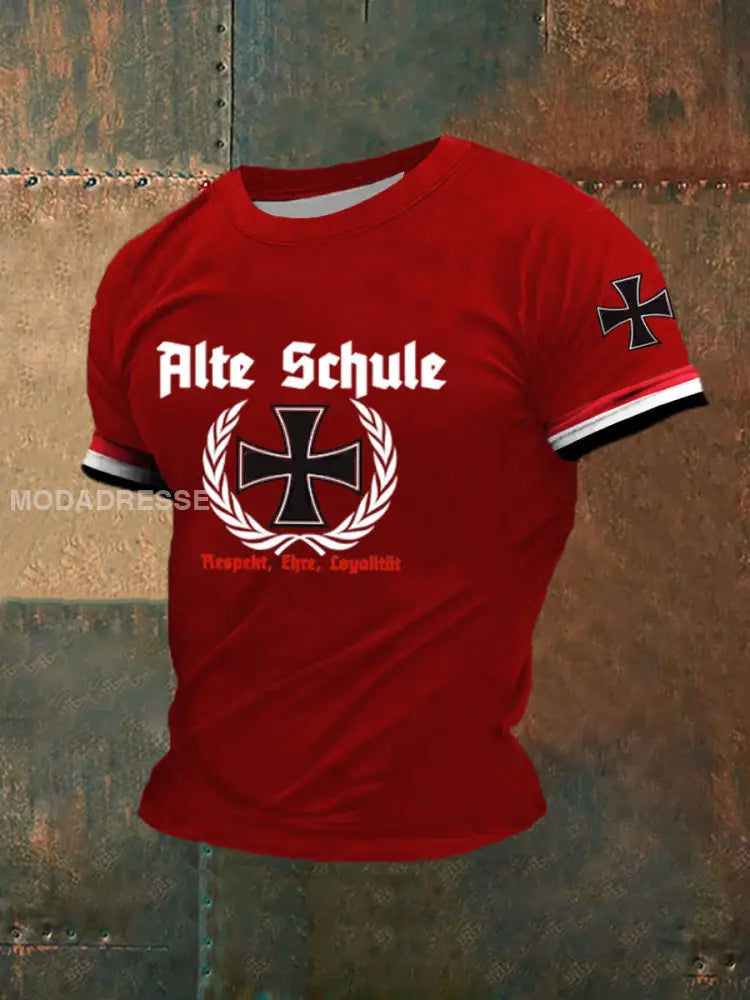 Herrens Alte Schule tryckt kort ärm T-shirt röd / S